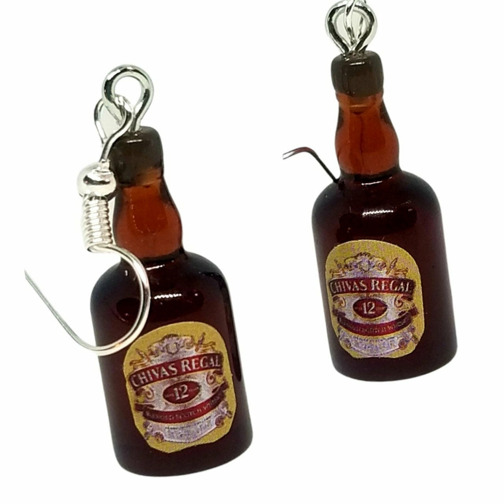 CHIVAS regal whisky miniature bottles drop earrings hilarious gag gift